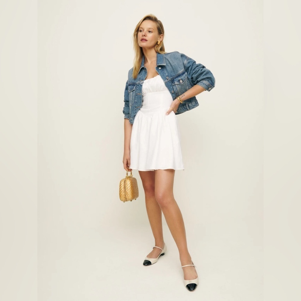 NEW Reformation Daria Mini Linen Dress Sleeveless Bow Corset in White | size 6 - Picture 4 of 12
